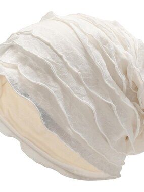 Women's Ruffle White Warm Knit Winter Pull-On Classic Slouchy Stretch Skull Cap